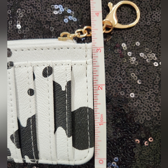 Black and White Cow Print Keychain Card Case - Picture 5 of 5